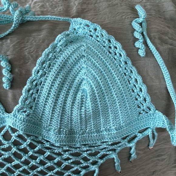 Handmade by Me Blue Crocheted Top with Beads C Cup - Picture 2 of 3